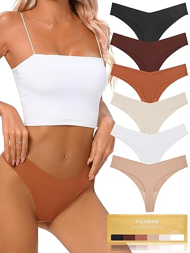 tichers Seamless Thongs for Women No Show Thong V-waisted Stretch Breathable Sexy Panties Underwear 6 Pack - Small - A-6 Pack 6 Colors
