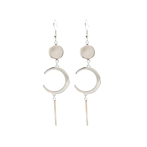 SAUNUCHI 10pcs Stainless Steel 12mm Round Cabochons Earring Blank Bezel Trays Moon Shaped Mirror Polishing Earring Base Settings for Women's Jewelry DIY Making Findings