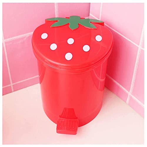 BxuxJar Strawberry Trash Can, Cute Bathroom Red Trash Can Mini Kawaii Strawberry Bathroom Decor, Bathroom Garbage Can with Lid Plastic Cute Trash Can for Bedroom, Home, Car - Red