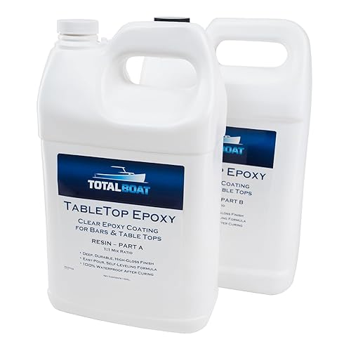 TotalBoat Table Top Epoxy Resin Kit - 2 Gallon Crystal Clear Epoxy with High Gloss & Self-Leveling Finish - Easy 1:1 Ratio for Bar and Table Coating, Woodworking, and Resin Art Casting