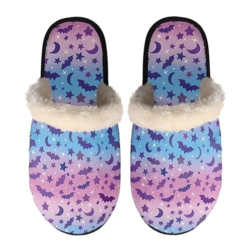 Flashideas House Slippers for Woman Fuzzy Keep Warm for Winter Indoor Soft Cushion Non-slip Fluffy Slides Slippers - Halloween Bat 2 - 9-10