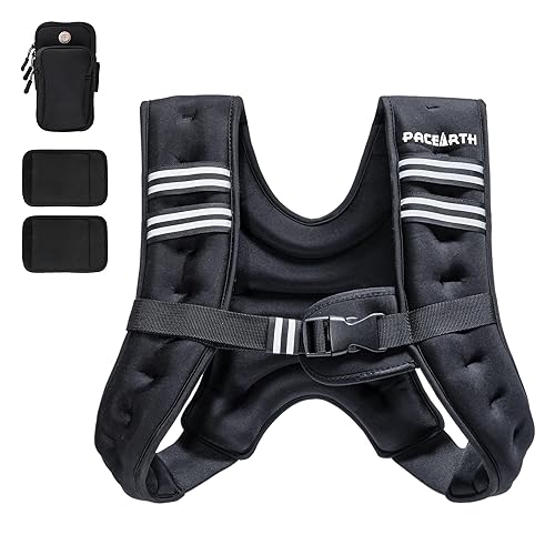 PACEARTH Weighted Vest, 6lb/12lb/16lb/25lb/ Weight Vest with Reflective Stripe, Body Weight Vests Adjustable for Men, Women Workout, Strength Training, Running, Walking, Jogging - 12LBS
