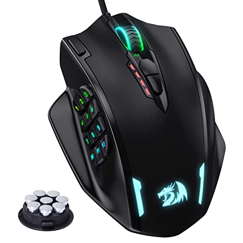 Redragon M908 Impact RGB LED MMO Maus mit Seitentasten, optische kabelgebundene Gaming-Maus mit 12.400DPI, hohe Präzision, 20 programmierbare Maustasten - Schwarz M908