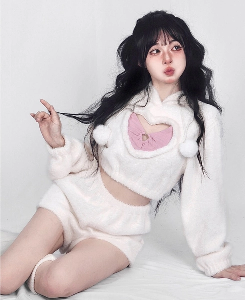 White Fuzzy Valentine Set
