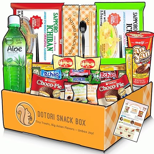 DOTORI SNACK BOX Premium International Asian Snack Box with Sapporo Ichiban Japanese Ramen and Exotic Snacks from Around the World - Perfect Care Package Gift for Friends, Family, and Coworkers.