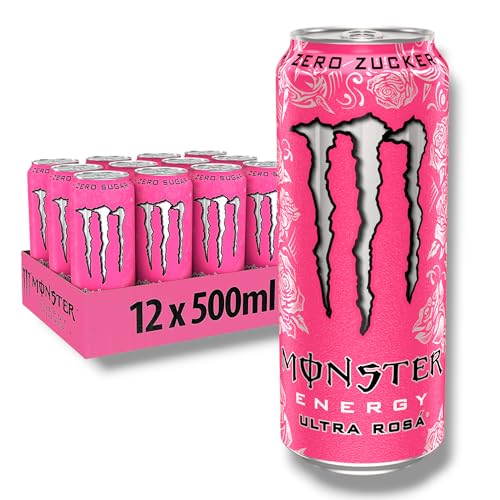 12 x Monster Energy Ultra Rosa – Bebida energética con cafeína con refrescante sabor a pomelo – sin azúcar y sin calorías