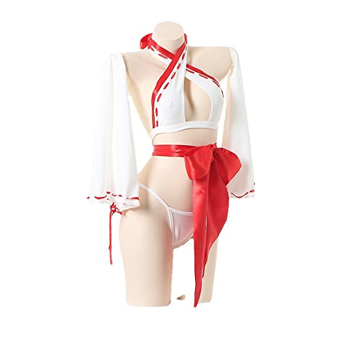 SINROYEE Traje de cosplay de anime japonés para mujer, vestido de bruja, lencería sexy para mujer, kimono sexy - Blanco Y Rojo