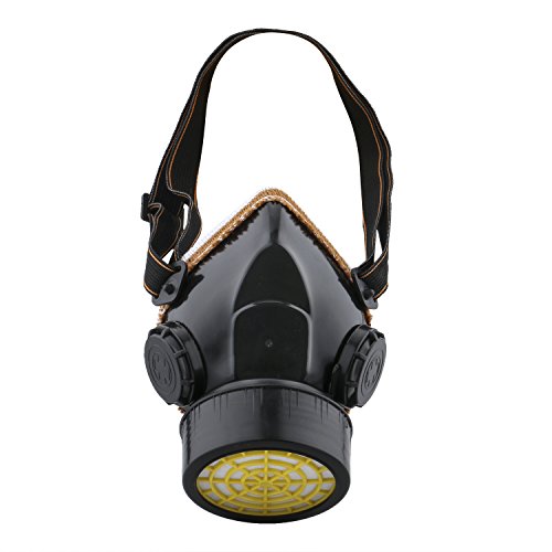 Ewolee Máscara de protección respiratoria de cartucho doble y único, máscara de protección antiquímica, gas industrial y tóxico, máscara antipolvo y contaminación, máscara filtrante con gafas, azul y negro. - 1