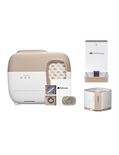PetSnowy (Premium Version) Snow⁺ Self Cleaning Cat Litter Box & Snow⁺ Automatic Cat Feeders & Snow⁺ Cat Water Fountain (Blue) Deluxe Package