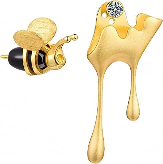 Amazon.com: Lotus Fun 925 Sterling Silver Earrings Bee and Dripping Honey Asymmetric Stud Earrings for Women and Girls, Creative Handmade Unique Jewelry (Gold): Clothing, Shoes & Jewelry