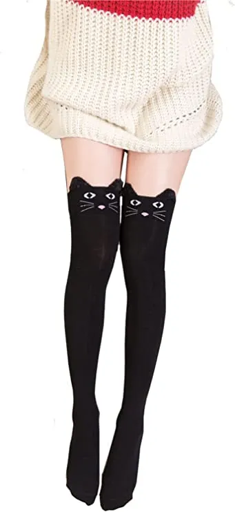 Amazon.com: GEOOT Women Cute 3d Cartoon Animal Pattern Thigh Stockings Over Knee High Socks (Black Cat) : Clothing, Shoes & Jewelry