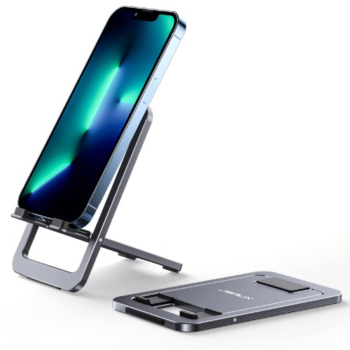 Cell Phone Stand, JSAUX Foldable Aluminum Adjustable Phone Holder for Desk Portable Travel Holder Office Desk Accessories Compatible for iPhone 14 13 12 11 Pro Max X Xr Samsung S22 S21 A53 Switch Grey - 1-Pack Grey