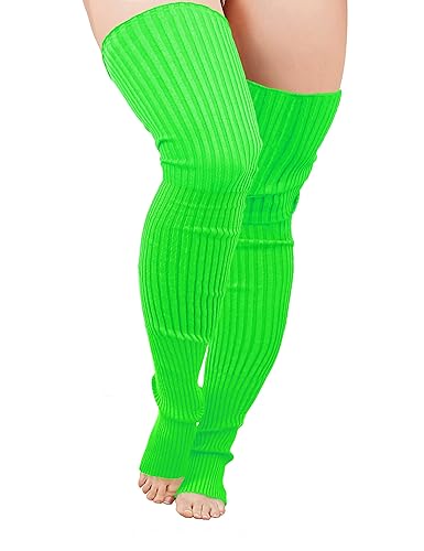 v28 Plus Size Knit Leg Warmer Women Thick Thigh High Boot Extra Long Large Socks - Plus Size- Green