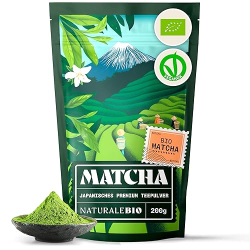 Matcha Tee Pulver Bio - Premium-Qualität - 200g. Original Green Tea aus Japan. ideal zum Trinken. Grüntee-Pulver für Latte, Smoothies, Matcha-Getränk. Hergestellt in Uji, Kyoto. - 200 g (1er Pack)