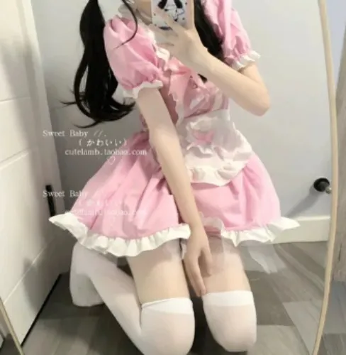 Pink Maid Dress Cute Women Lace Princess Dress