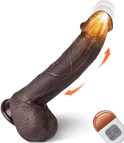 9.8" Thrusting Dildo Vibrator for Women, Realistic Vibrating Dildo with Remote Control 3 Telescopic & 5 Vibrations Modes, Silicone Sex Toys for Couple G-spot Anal Stimulation Brown - Model 2