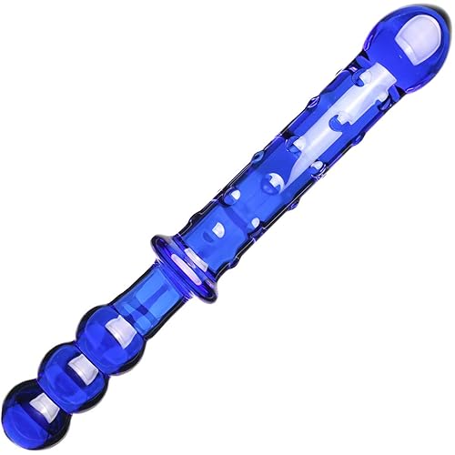 Crystal Glass Pleasure Wand Dildo Penis - AKStore - Blue Glass Dotted Double Head Design Personal Massager Anal Sex Toy (Blue) - Blue