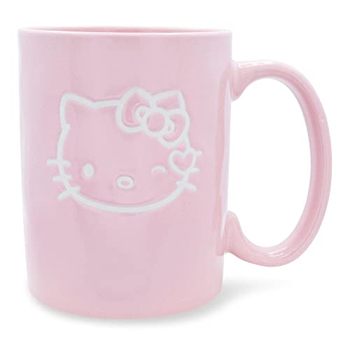 Sanrio Hello Kitty Wink Pink Pottery Ceramic Mug | Coffee Cup For Espresso, Tea, Cocoa | Holds 15 Ounces