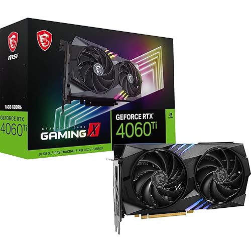 MSI GeForce RTX 4060 Ti Gaming X 16G Carte Graphique - GPU RTX 4060 Ti, GDDR6 16GB (18Gb/s,128 Bits), PCIe 4.0 - Twin FROZR 9 (2 x Ventilateurs TORX 5.0), RGB - HDMI 2.1, DisplayPort 1.4a - RTX 4060 Ti GAMING X 16G