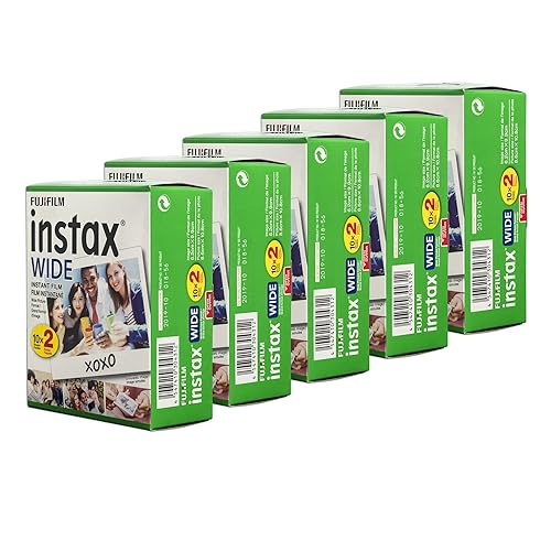 Fujifilm Instax Wide Film, White Multi-Pack (5 x 2pk, 100 Shots Total) - 100 Exposures - White