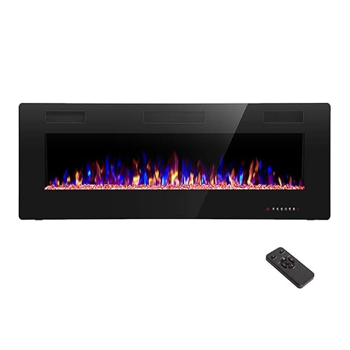 R.W.FLAME 50 inch Recessed and Wall Mounted,The Thinnest Electric Fireplace,Low Noise, Fit for 2 x 4 and 2 x 6 Stud, Remote Control with Timer,Touch Screen,Adjustable Flame Color and Speed - 50'