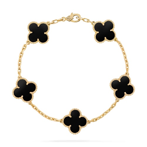 Vintage Alhambra bracelet, 5 motifs 18K yellow gold, Onyx - Van Cleef & Arpels
