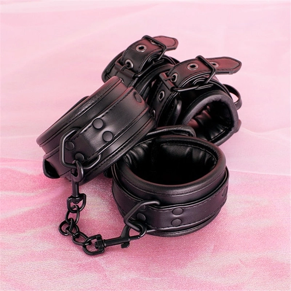 Premium Quality Black Leash and Wrist Restraint Set