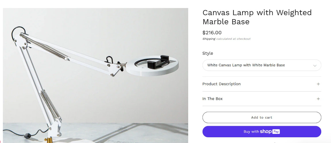  Canvas Lamp with Weighted Marble Base