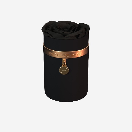 One in a Million™ Round Black Box | Charm Edition | Black Rose | a on gold charm