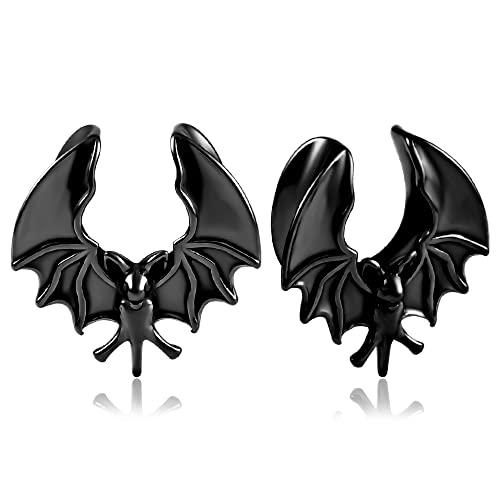 DOEARKO 2PCS Ear Gauges Cool Bat Saddle Ear Plugs Tunnels 316 Stainless Steel Hypoallergenic Earrings Gauges for Ears Expander Body Piercing Jewelry - 10mm(00G) - Black