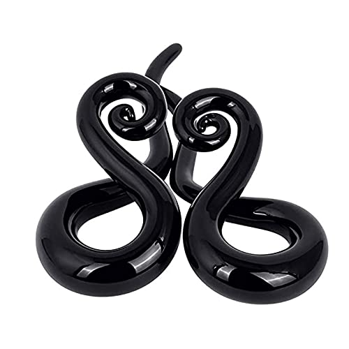 YOFANST 2pcs Glass Ear Tapers Plugs 4G-14mm Multi-Colors Twist Handmade Spiral Gauges Piercing Jewelry - Black - 00g(10mm)