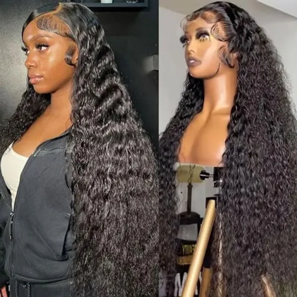 Lemoda SKINLIKE Real HD 13x6 Full Lace Frontal Water Wave Wigs 32Inch 12A Deep Wave Virgin Human Hair Lace Front Wig Hair 210% density Invisible 0.1mm Ultra-thin Frayed Ends Wet and Wavy Wig