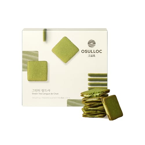 OSULLOC Langue de Chat Cookies (3.52oz, 100g) Korean Matcha Flavored Snacks | Asian Snacks, Premium Tea Food - Langue de Chat