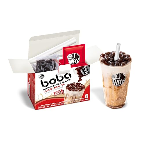 J WAY Instant Boba Bubble Pearl (Classic Milk Tea with Brown Sugar Boba, 6 Servings)