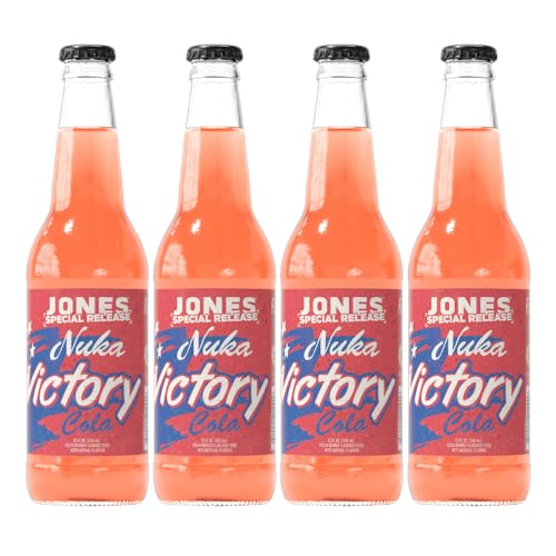 Jones Soda Co. Special Release Nuka Cola Victory | Fallout Merchandise | Cane Sugar Soda | Craft Soda Pop | Soda Soft Drinks | Glass Bottle Soda | Peach & Mango Flavor | (4 Bottles) - Nuka - 4 Bottles