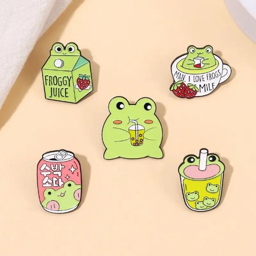 Froggy Juice Enamel Pins for Frog Lovers in Kawaii Style - Set of all 5 (Save $$)