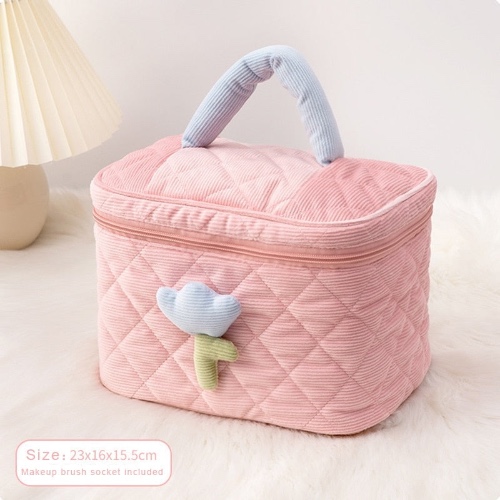 Plush Tulip Make-Up Case - Pink Bucket Bag