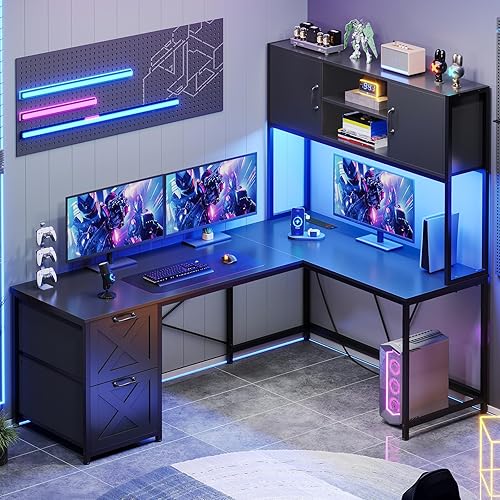 SEDETA Corner Computer Desk, Reversible L Shaped Desk - Black