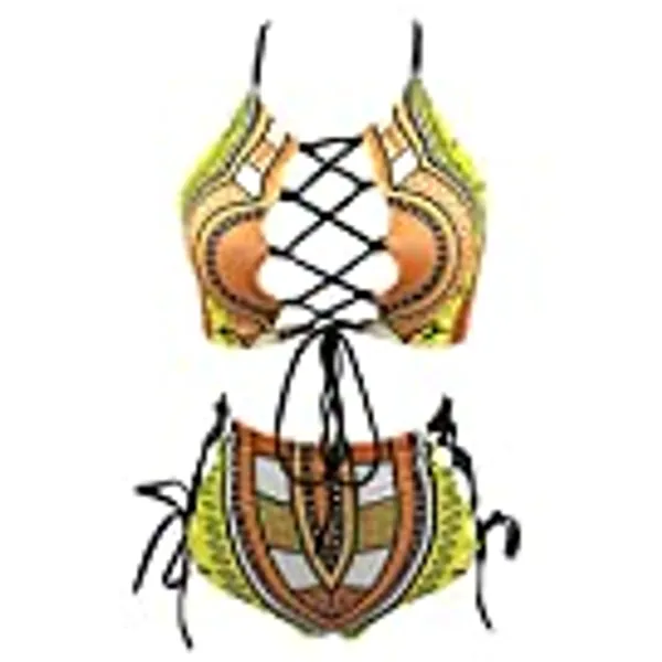 GIRLANDSEA Women African Backless Bikini High Waist Tankini Bathing Suit Strap Swimsuit Set