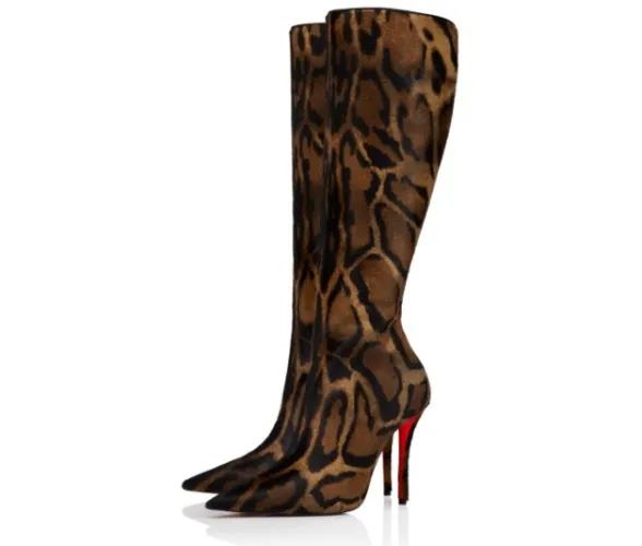 Louboutin - Miss Z Botta 100 mm Boots - 'Bengali' printed hairy calf leather - Brown - Women