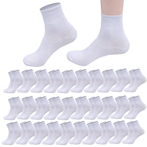 RICHBULL 30 Pairs of Thin Crew Socks for Men & Women - Breathable Casual Socks in Bulk - Moisture-Wicking Socks Wholesale - 5-10 - 30 Pairs White