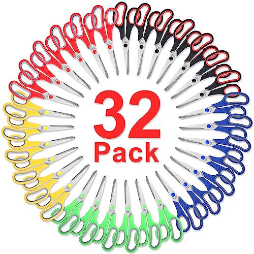 Scissors Bulk Set of 32-Pack, 8" All Purpose Multipurpose Sharp Sewing Craft Fabric Scissors for Office Home High/Middle School Student Office Teacher Art Supplies, Right/Left Handed - 32pack