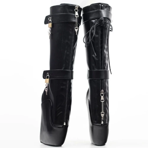 Wedge Heel Ballet Boots with Locks - BLACK