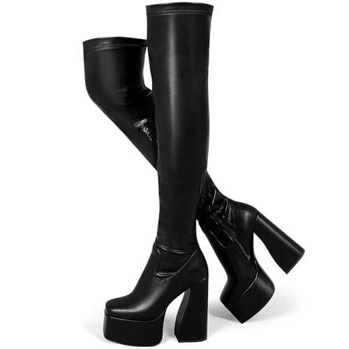 Thigh High Boots Chunky Heels