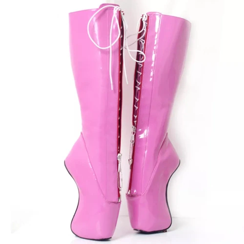 18CM Super High Horseshoe Heel Ballet Boots with Locks - PINK