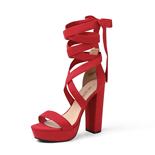 DREAM PAIRS High Heels Chunky Block Platform Heels for Women Strappy Gladiator Sexy Open Toe Heels Dressy Pumps Sandals - 8.5 - Red