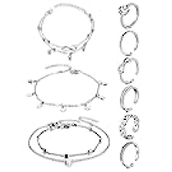 JFORYOU Anklets and Toe Ring Set for Women Girl Silver Rose Gold Chain Layered Anklets Toe Rings Ankle Bracelets Open Adjustable Toe Rings Beach Foot Jewelry