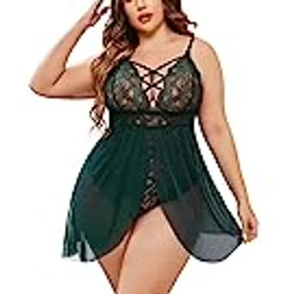 Avidlove Plus Size Babydoll Womens Snap Crotch Lingerie V Neck Lace Nighty Sleepwear L-4XL