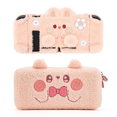 GeekShare Plush Bunny Switch Protective Case & Switch Carrying Case Compatible with Nintendo Switch