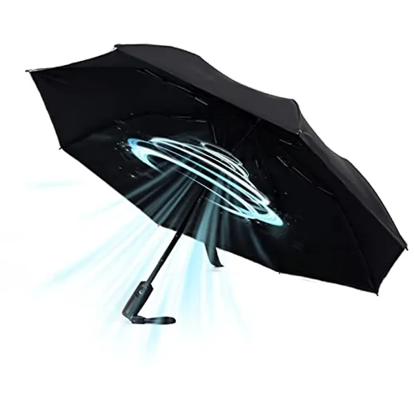 WOOLALA 【2023 Newly】 UV Sun Umbrella with Fan, Portable Cooling Fan Umbrella UPF 50+ Foldable Umbrella for Sun & Rain, USB Rechargeable Travel Umbrella Personal Fan for Heatstroke, Hot Days